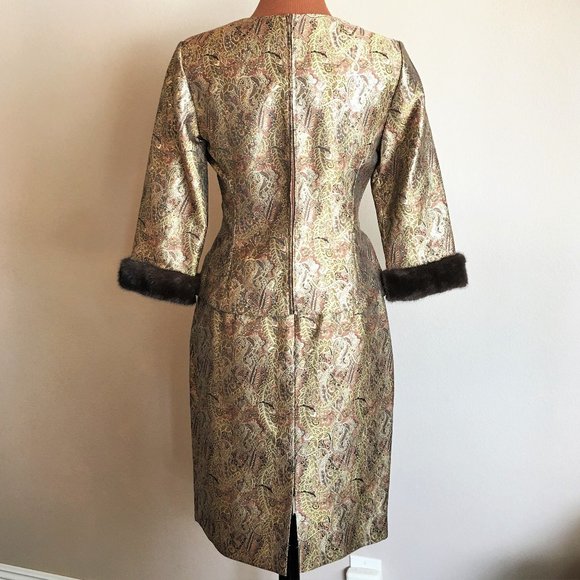 CHETTA B Gold Brocade 2-pc Skirt Set w/Mink Trim - Picture 6 of 16